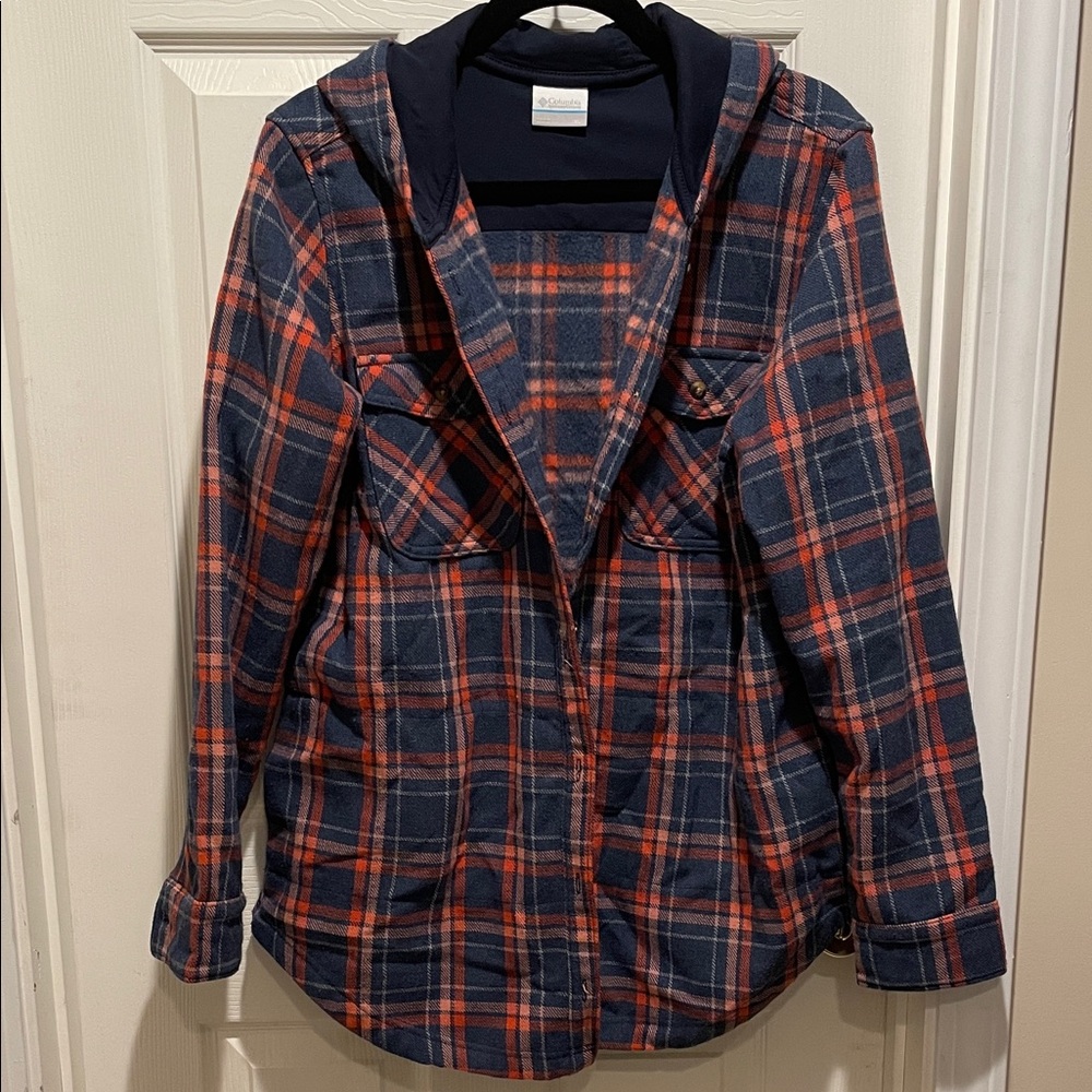 Columbia hooded plaid flannel shacket